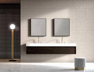 &lt;p&gt;Unico 24 luxury Italian washbasin bathroom vanity unit shown in white Corian. Faucet composed of brushed stainless steel. Finish options: 5 Corian and 6 Hpl Polaris. Mirror cabinet contains push-pull system. This collection features high-end raw materials used in the crafting process of each modular composition. Made in Italy.&lt;/p&gt;
