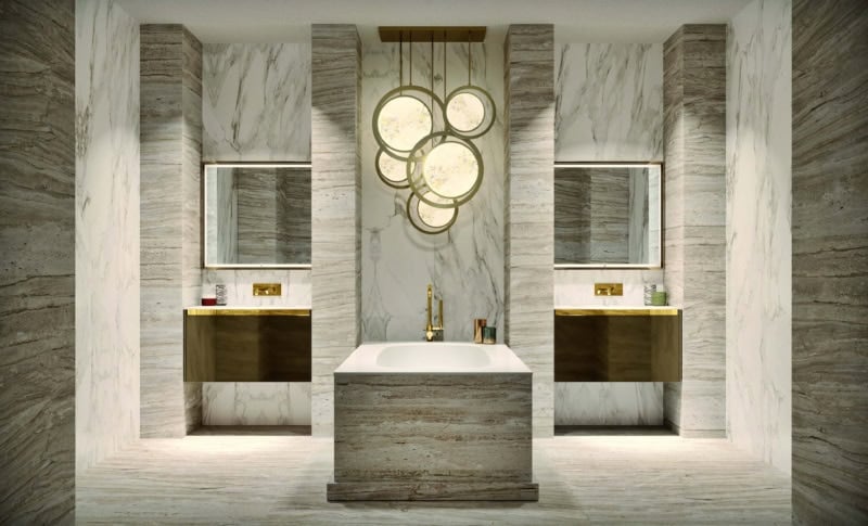 Eden modern Italian bathroom vanity with bronze Oak Carved wood