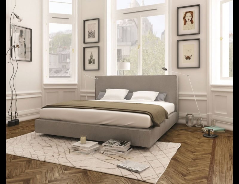 Elektra modern Italian storage bed with grey leather