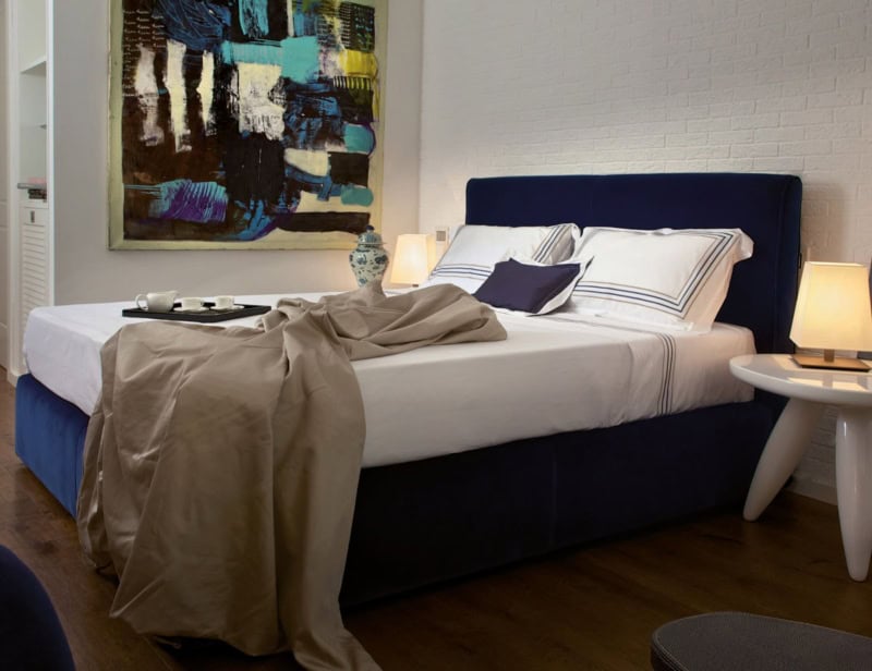 Eveline modern Italian storage bed with blue leather