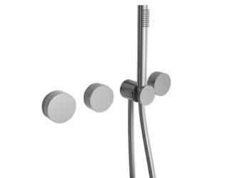 &lt;p&gt;Milano shower shown in stainless steel. Shower composed of a showerhead, wall mount hand shower, wall body spray and a thermostatic set with three volume controls. Showerhead includes 19.38&#8243; rainfall projection, 9&#8243; waterfall projection, anti-lime scale system, fixing system, and solid brass rough and trim. Restricted rainfall flow to 2.5GPM and 4.5GPM for waterfall flow. Thermostatic 0.75&#8243; set composed of three volume controls, push button temperature override and handles are included. Wall mount hand shower integrated with volume control, anti-siphon check valve, anti-lime scale system, 58&#8243; hose, and water flow restricted to 2.5GPM with spare flow restrictor included. Pieces available in rough, chrome trim and brushed stainless steel trim finish. Collection goes past the present day into a cutting edge outline.&lt;/p&gt;
