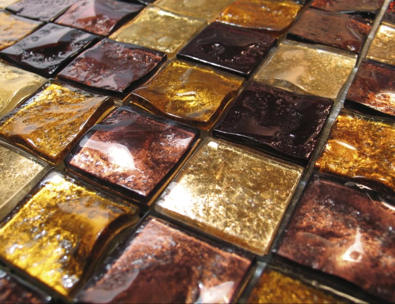 Fuoco modern Italian mosaic tiles with amber murano glass