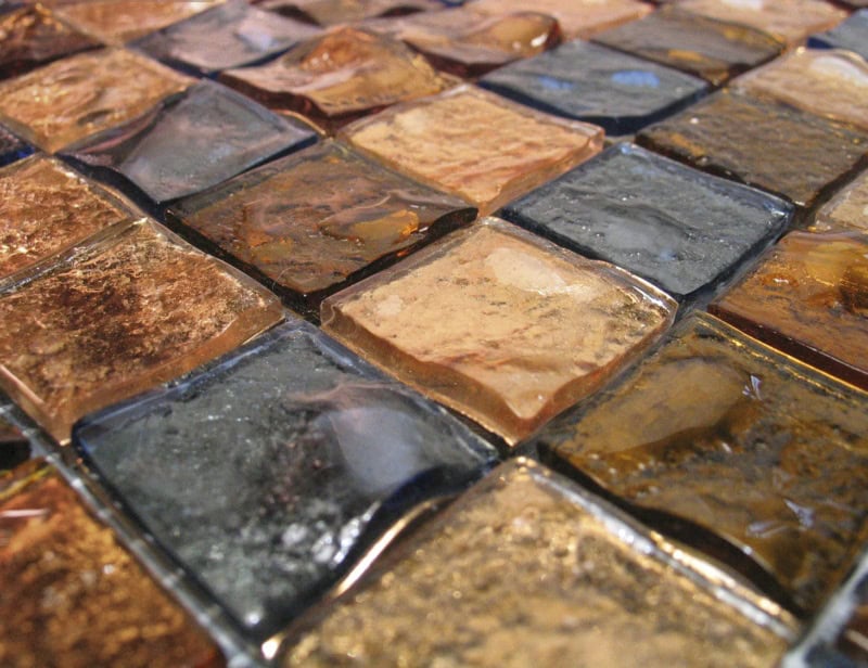 Fuoco modern Italian mosaic tiles with brown murano glass