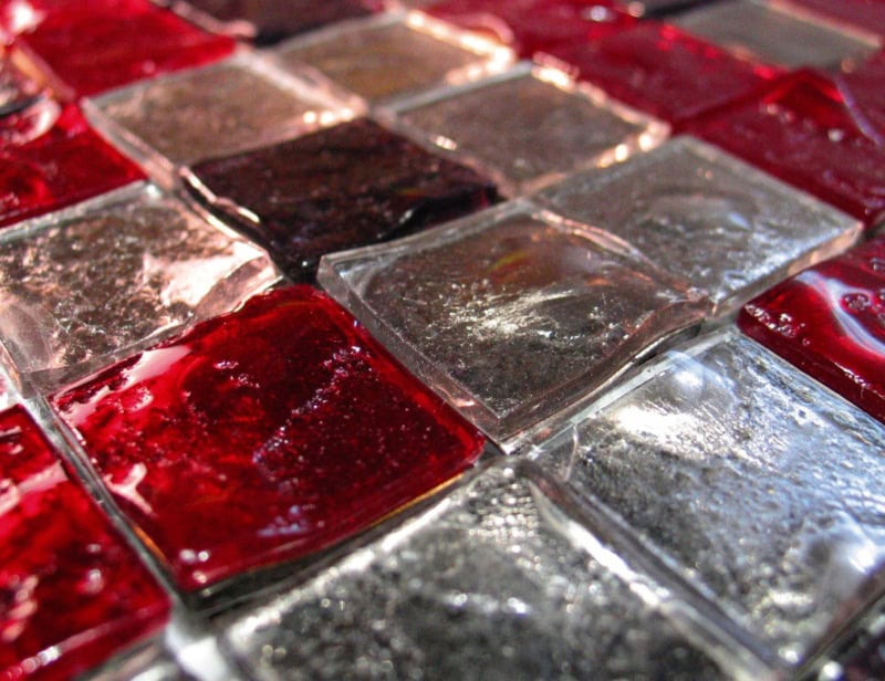 Fuoco modern Italian mosaic tiles with red murano glass