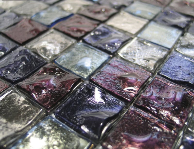 Fuoco modern Italian mosaic tiles with purple murano glass