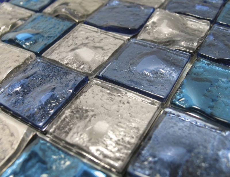 Fuoco modern Italian mosaic tiles with blue murano glass