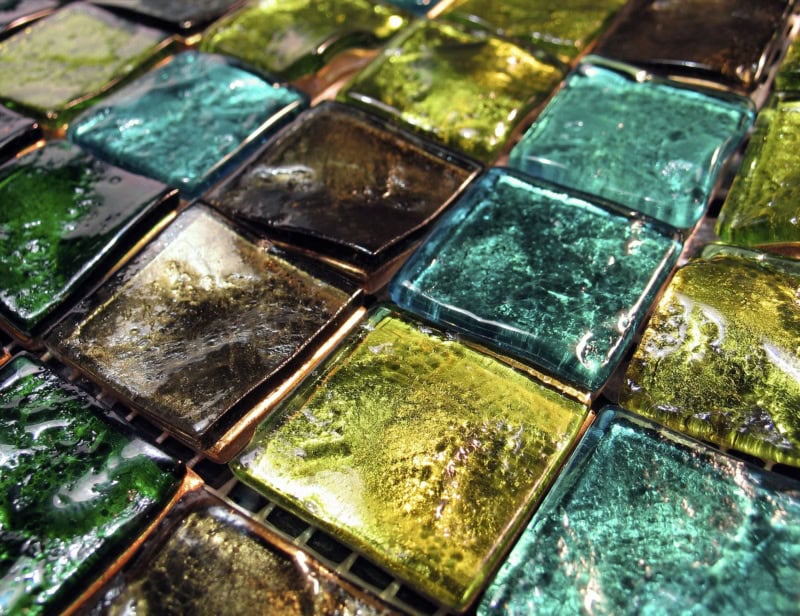 Fuoco modern Italian mosaic tiles with green murano glass