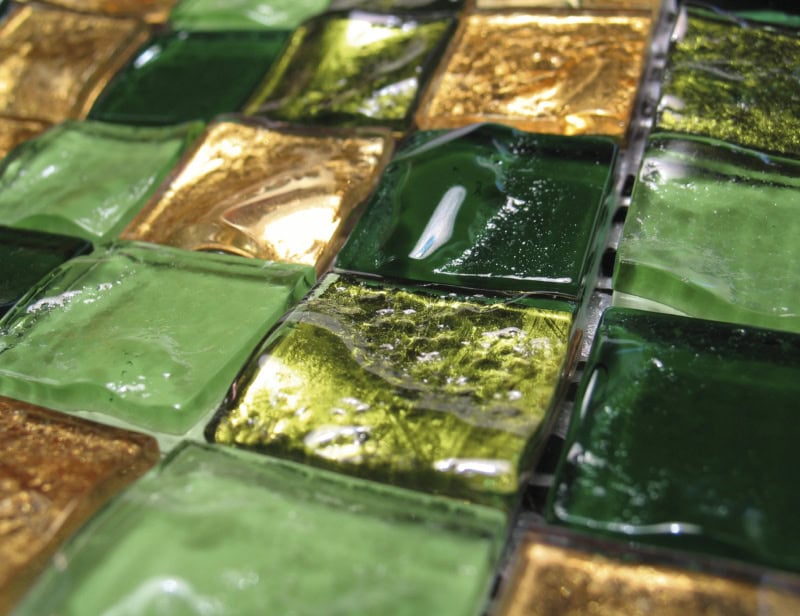 Fuoco modern Italian mosaic tiles with green murano glass