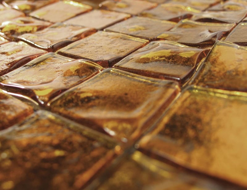 Fuoco modern Italian mosaic tiles with amber murano glass