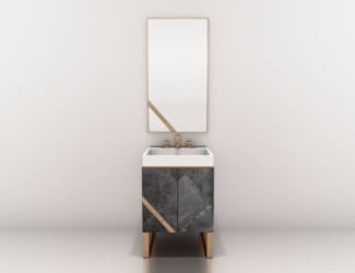 &lt;p&gt;Puro 101 contemporary Italian modular bathroom vanity shown in Medea marble 88.5&#8243; base with a grey marble top. Combining clean geometrical lines enriched by precious metals without limits to functionality. Featuring special worked tops and sides, recessed handles, total width fronts and original finishes including heat-treated oak and stones; all which can be fully tailored and customized. Base/Top finish options: 27 matt or high glossy lacquers, 17 matt veneers, 1 glossy veneer, 4 clays and 10 marbles. Additional top options: 4 synthetic materials. Wash basins options: Semi-inset, Undermounted, Above Counter, Sit-On and integrated sink top. Opening options: Groove handle, 3 handle types or push latch without handle. Modular base widths: 85”, 88.5”, 106.3”, 116.9”, 145.7”. Modular base depths: 15.3”, 18.5”, 21.5”. Modular base heights: 9.4”, 14.3”, 18.1”. Mirrors available in mocha or white with included backlight. Made in Italy.&lt;/p&gt;
