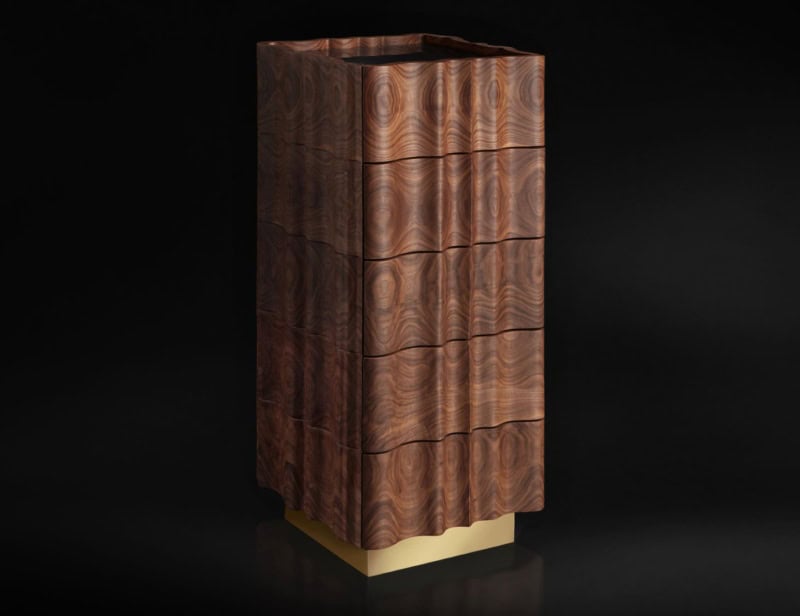 Highboy 2 modern Italian chest of drawers with brown Walnut wood