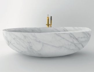 &lt;p&gt;Opera Tosca luxury Italian designer shaped bathtub shown in Portoro marble. Available in series of washbasin and bathtub versions. This collection features a high level of artistic, workmanship and craftsmanship. Elements used in the process include water, pressure, fire and experienced marble workers. Materials available in a wide range of marbles and stones. Dimensions, finishes and materials can be customized upon request. Made in Italy.&lt;/p&gt;
