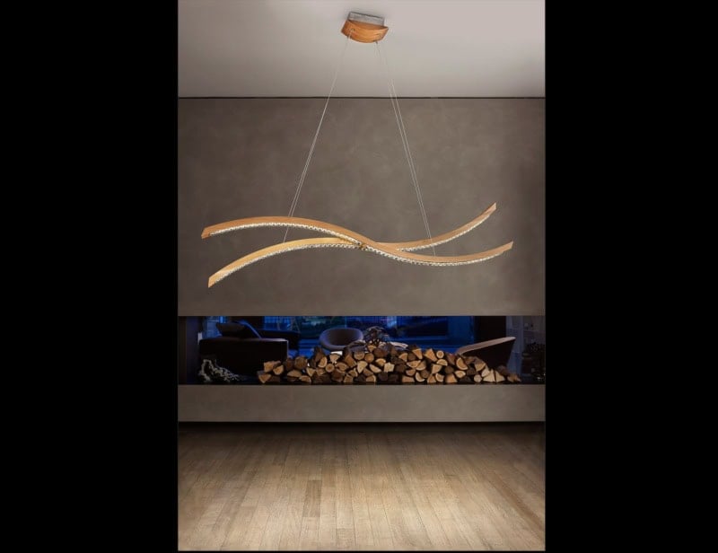 Libe contemporary Italian hanging light with brown Oak wood