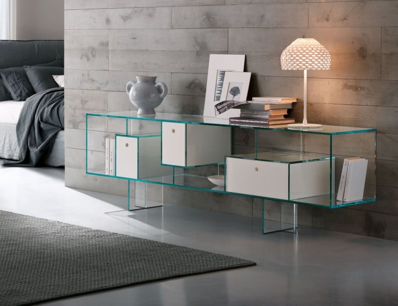Liber M contemporary Italian bookcase with clear glass