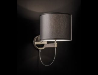 Coco Deluxe Italian designer wall light in chrome and mirror with white percaline. Sizes available: 1 light (as shown). Base finishes: chrome and mirror reflector. Shade finishes: white percaline, white/gold, or white/silver. Table lamp and other wall light versions are also available. Made in Italy.