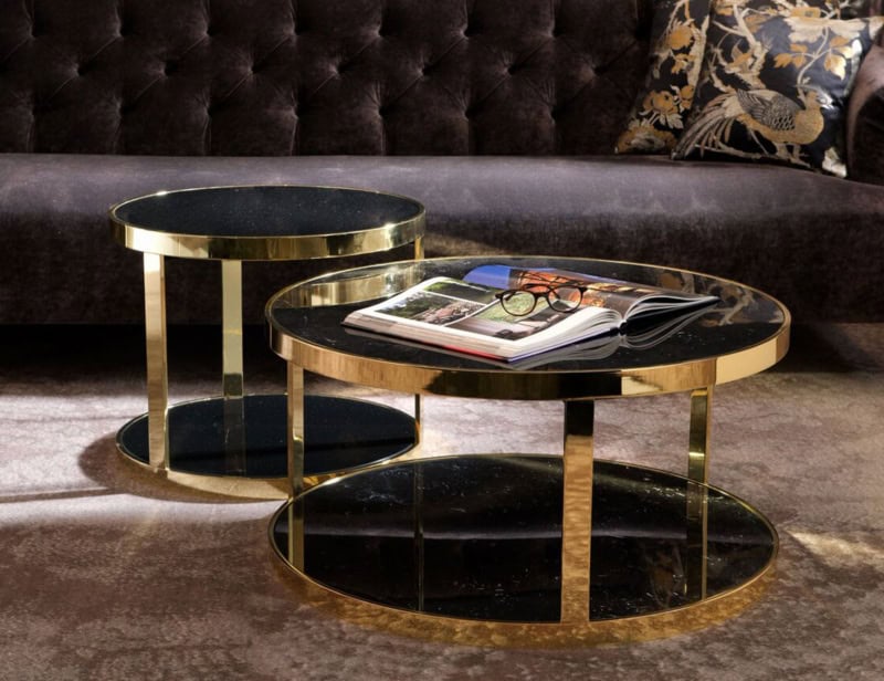 Luigi modern Italian side table with black Marquinia marble