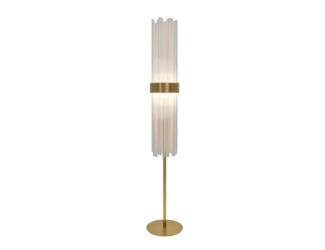 Tata Italian designer floor lamp in chrome. Sizes available: 2 lights (as shown). Base finishes: chrome. Shade finishes: chrome, matt black lacquer, or polished white lacquer. Wall light version is also available. Made in Italy.