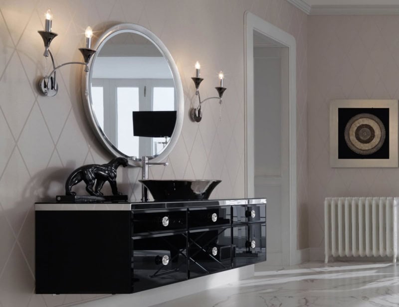 Majestic classic luxury bathroom vanity with black glass