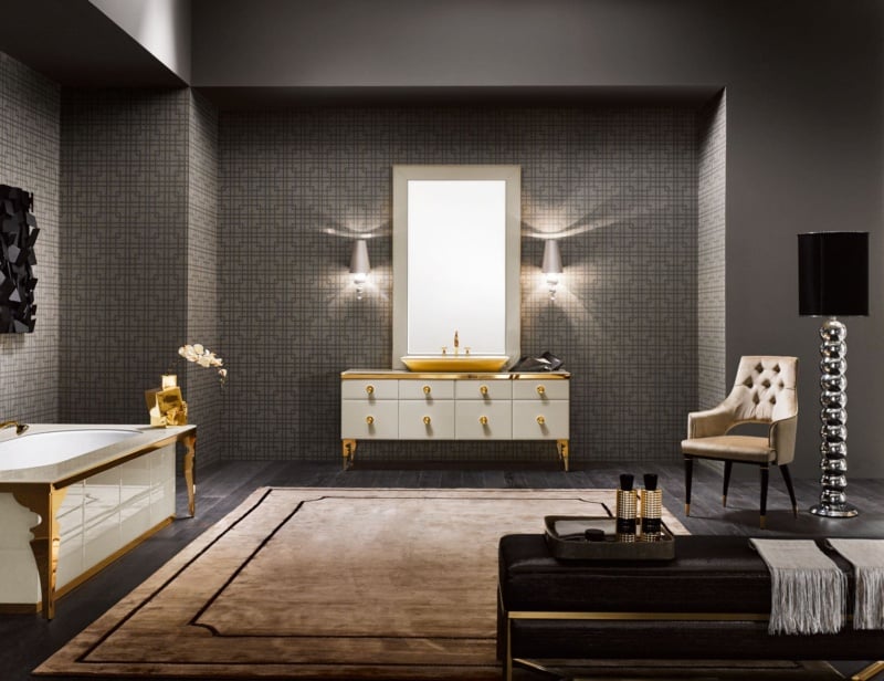 Majestic classic luxury bathroom vanity with white glass