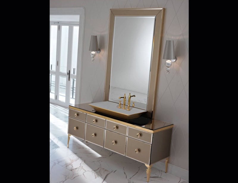 Majestic classic luxury bathroom vanity with beige glass