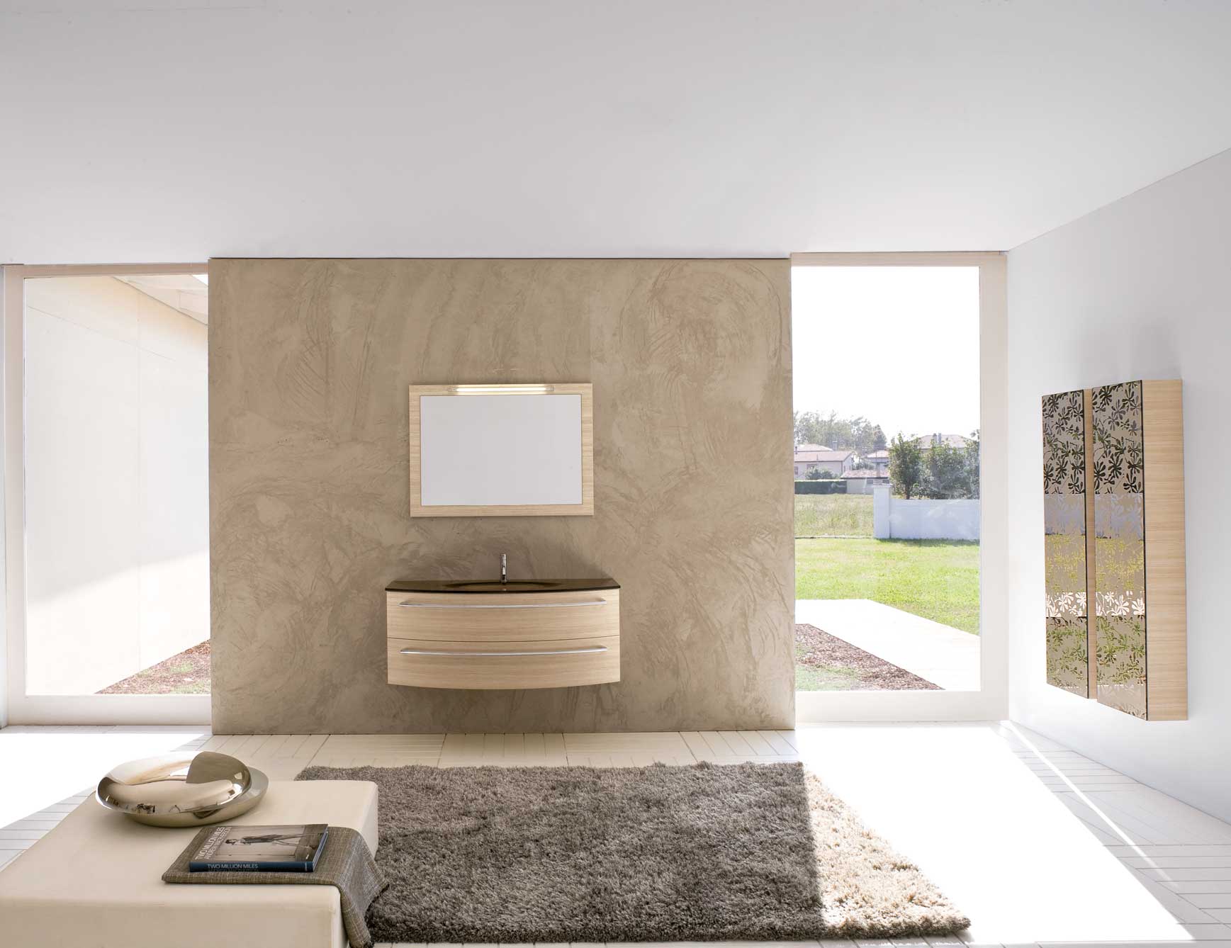 Contemporary Italian Manta Bathroom Vanity with beige Oak wood