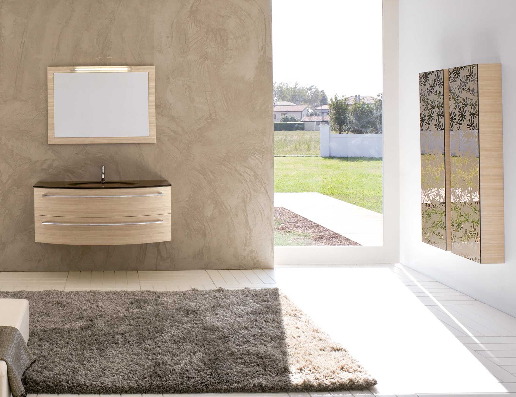 Contemporary Italian Manta Bathroom Vanity with beige Oak wood