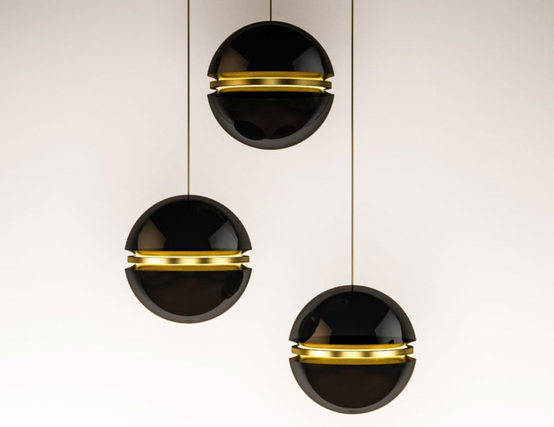 Midnight modern luxury hanging light with black glass