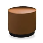 Round brown leather ottoman with black base