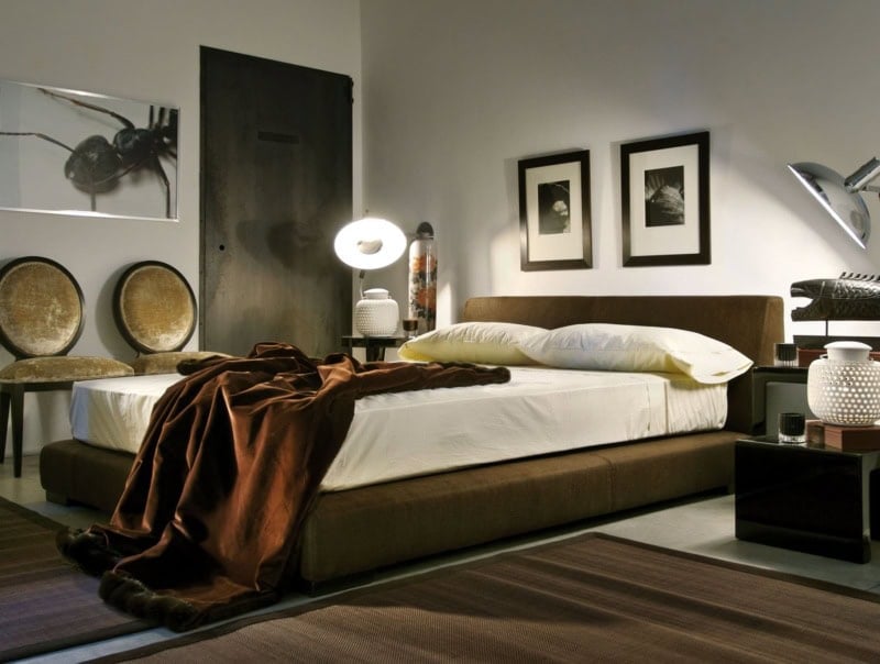 Milton modern Italian storage bed with brown fabric