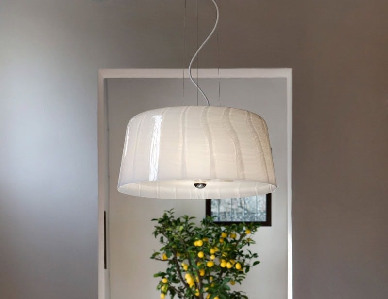 Missia contemporary Italian hanging light with white glass