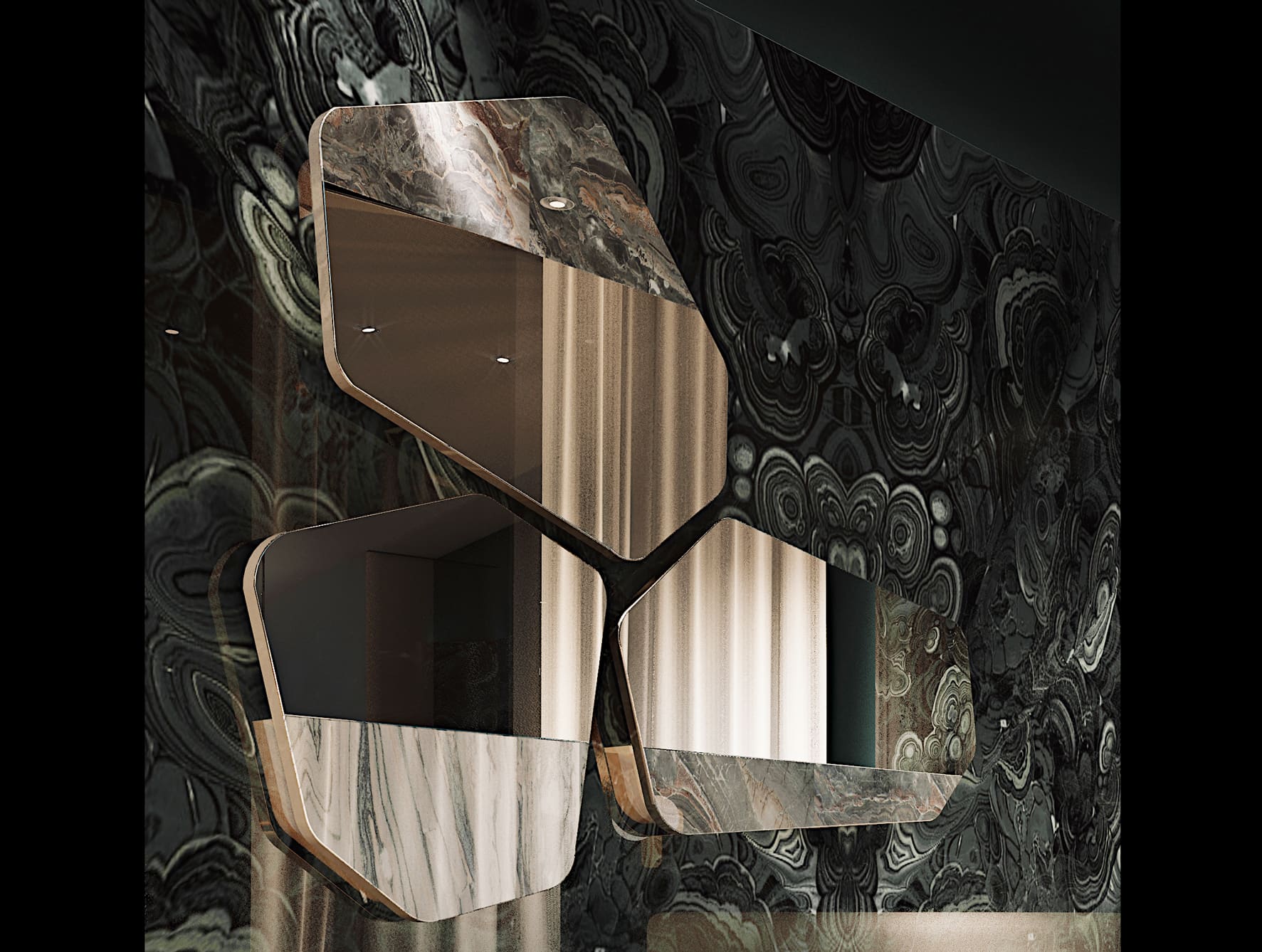 Molecole B contemporary Italian mirror with beige metal