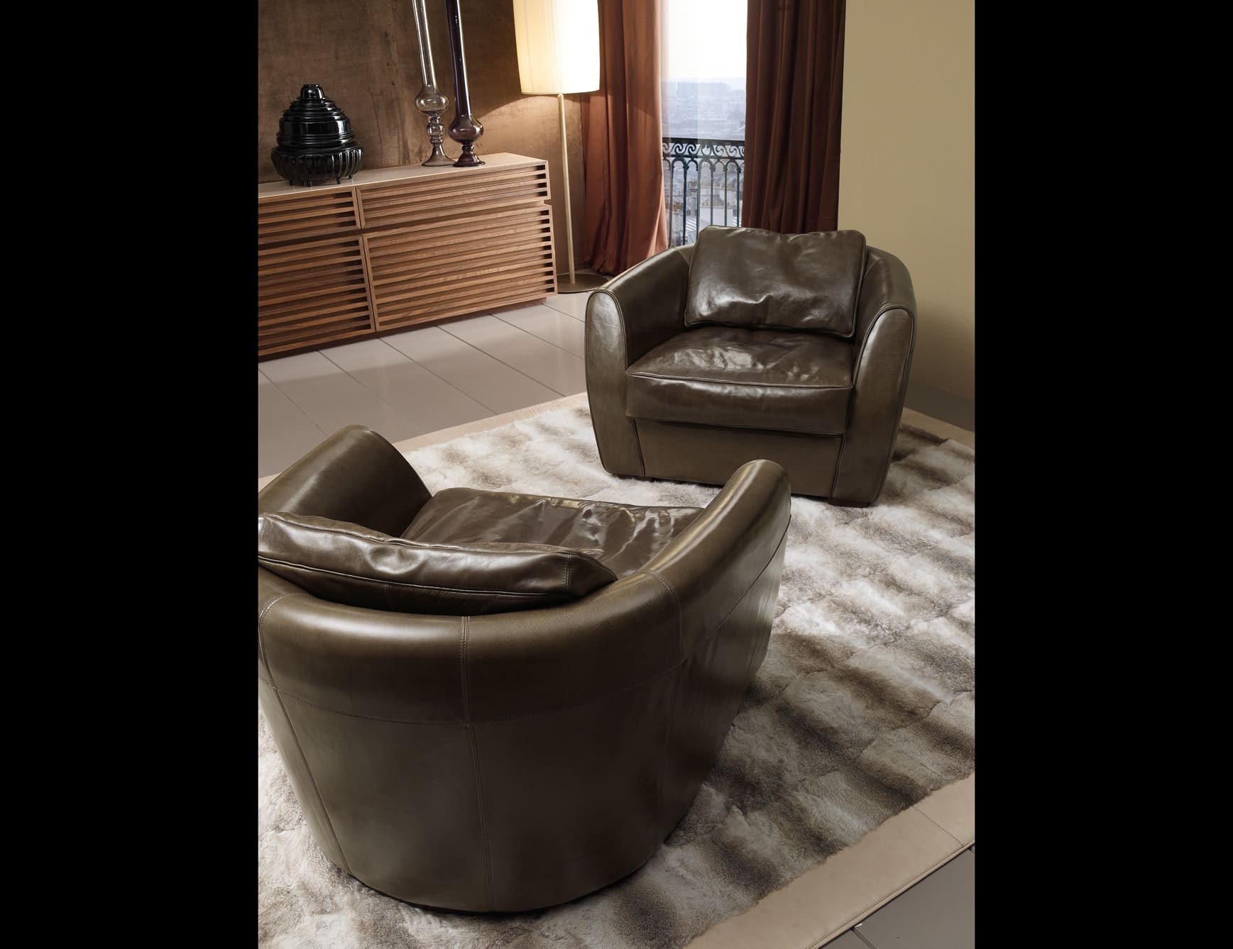 Nancy modern Italian sofa chair with brown leather