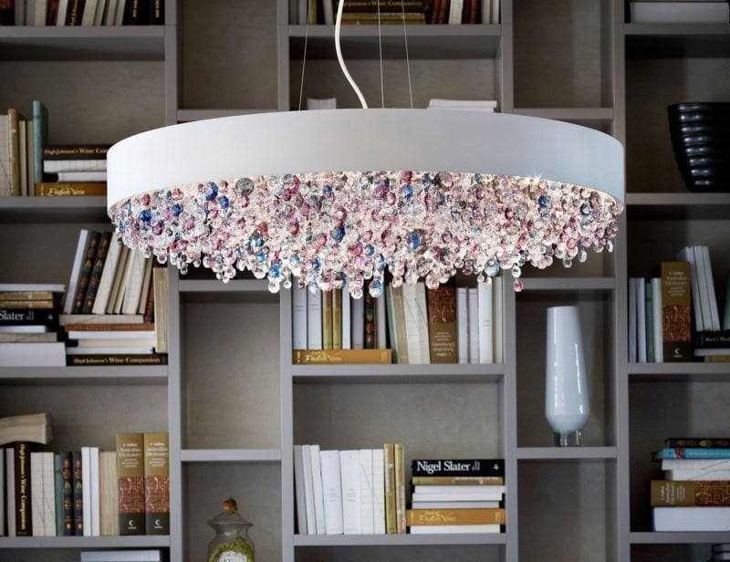 Ola contemporary Italian hanging light with multicolor glass