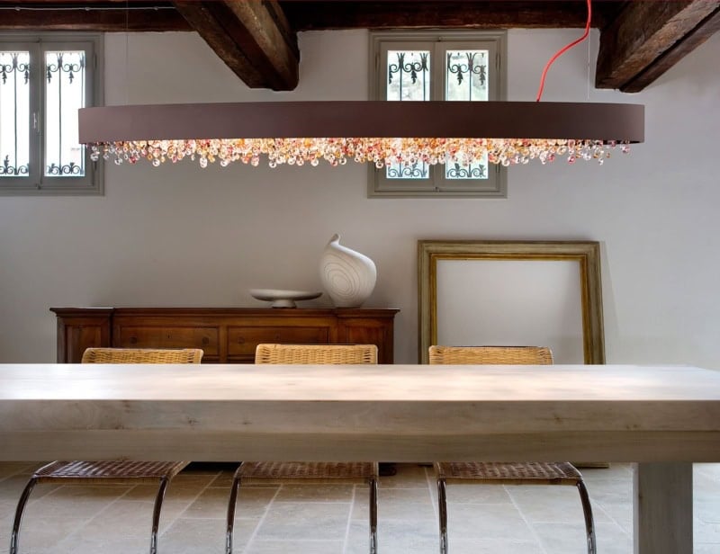 Ola contemporary Italian hanging light with multicolor glass