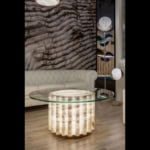 Ondulada modern Italian coffee table with white Alabster stone