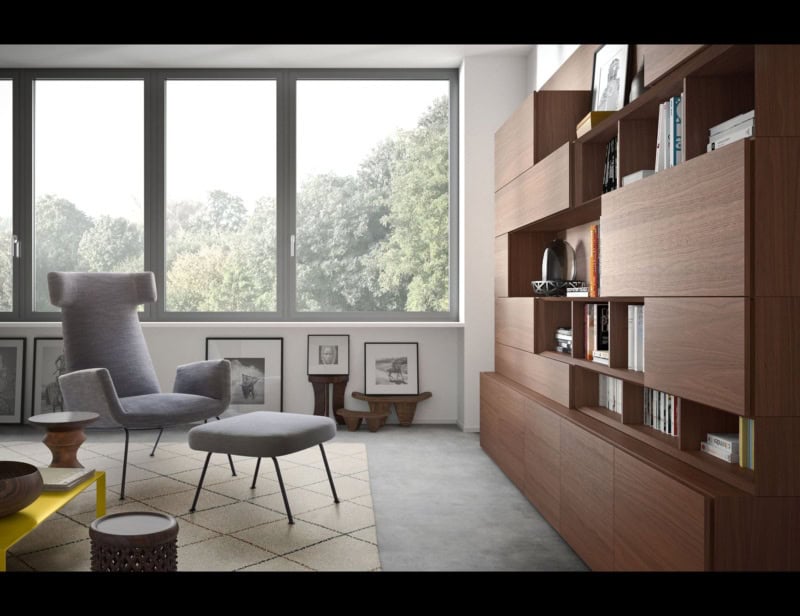 People contemporary Italian wall unit with brown Matt Lacquered wood