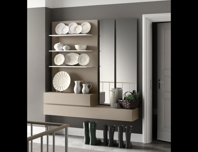 People contemporary Italian wall unit with beige Matt Lacquered wood