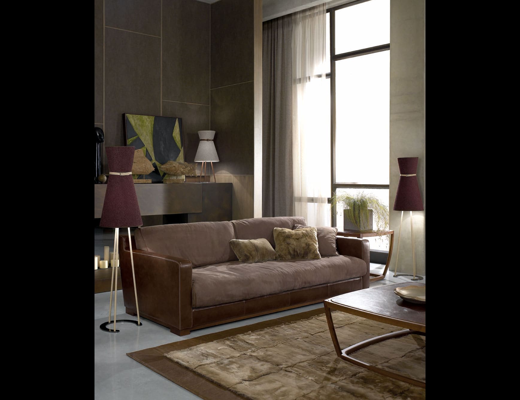 Pier modern Italian sectional with brown leather