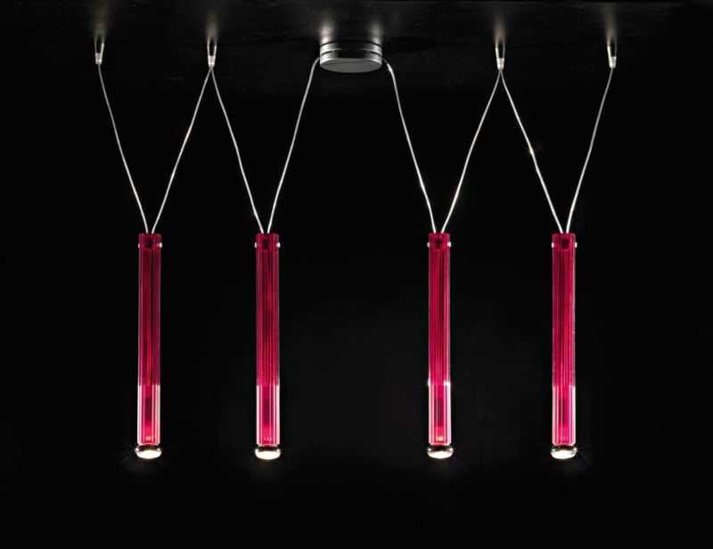 Point modern Italian hanging light with red glass