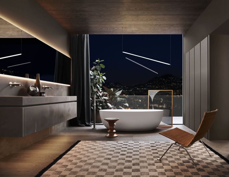 Puro contemporary Italian bathroom vanity with grey Medea marble