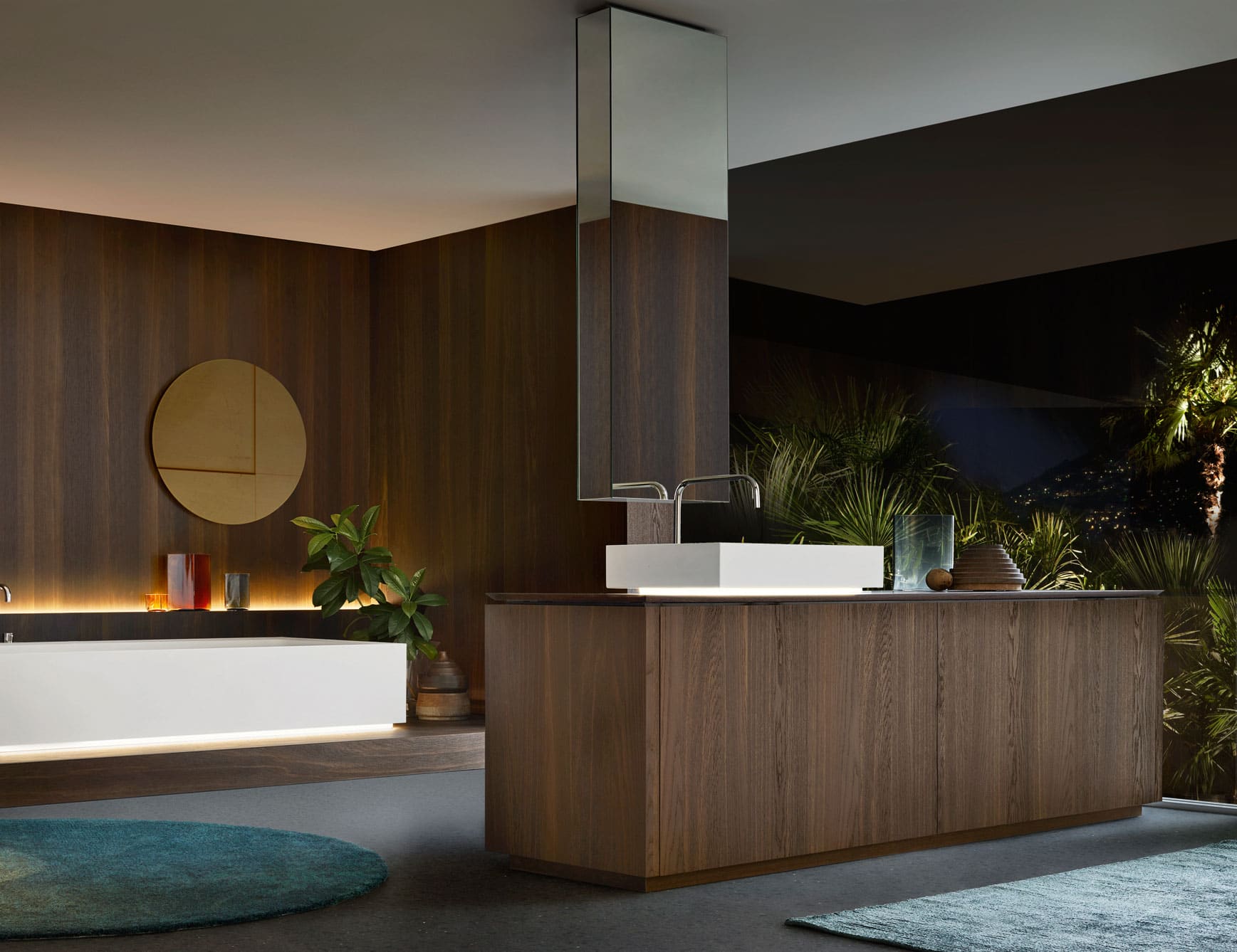 Puro contemporary Italian bathroom vanity with brown Oak wood