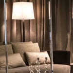 Quadra contemporary Italian floor lamp with beige metal