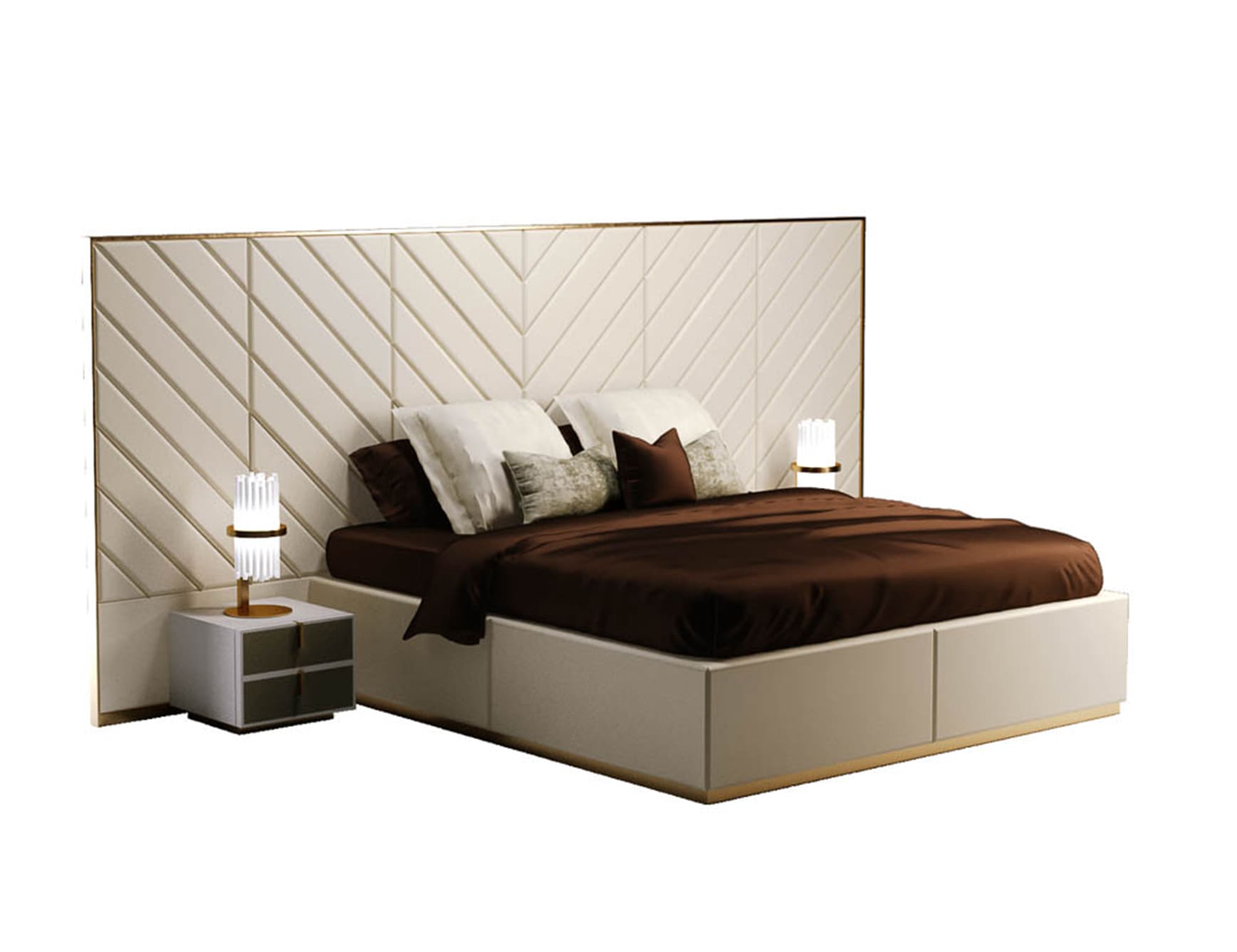 Regency modern luxury bed with ivory leather