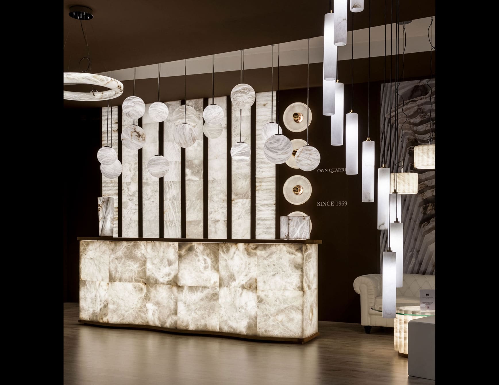 Reception Desk modern Italian desk with white Alabster stone
