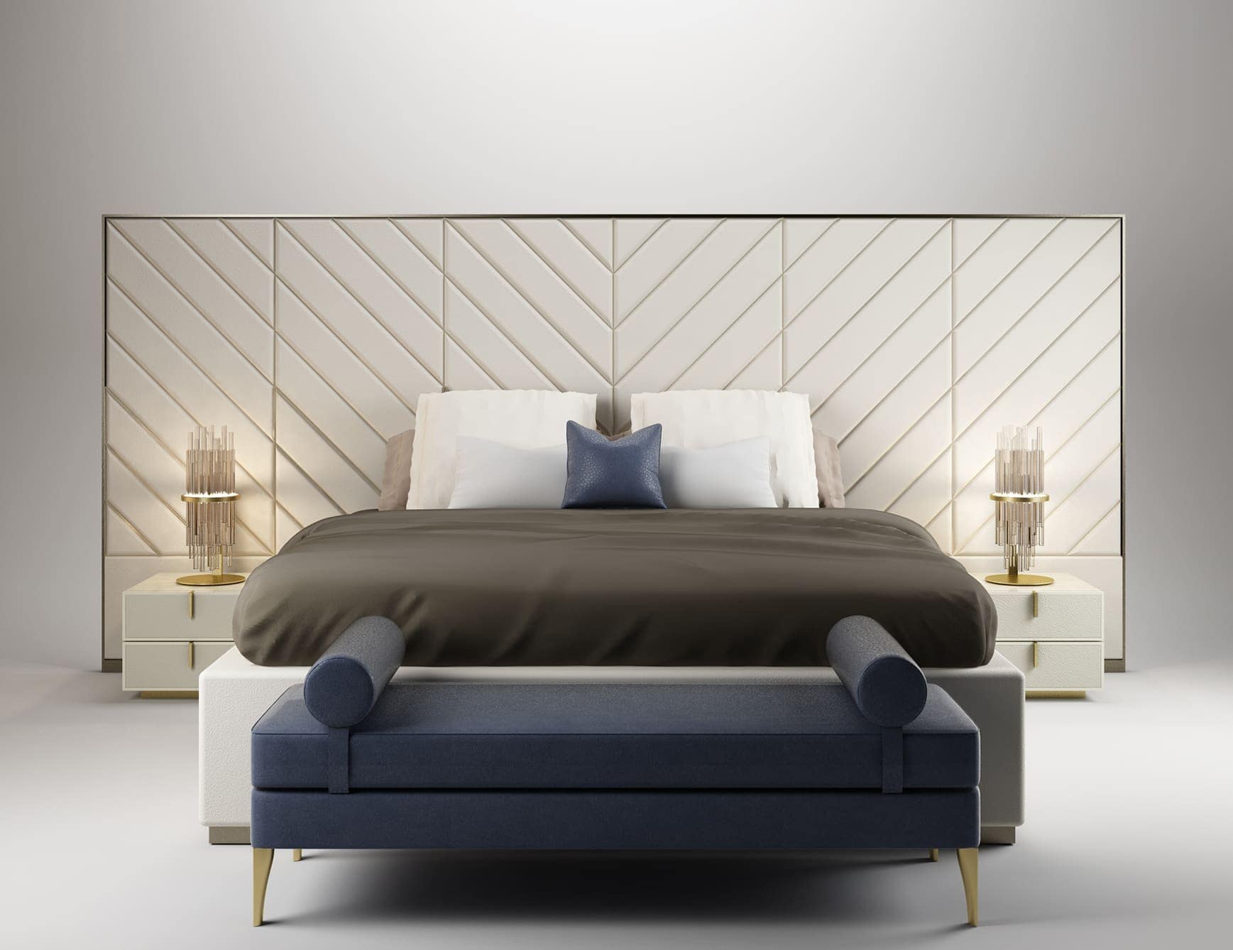 Regency modern luxury bed with ivory leather