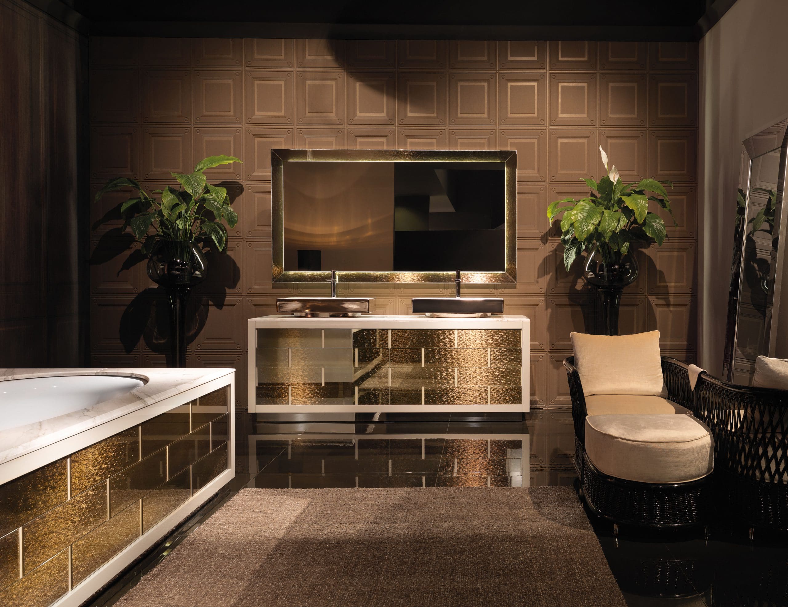 Ritz contemporary Italian bathroom vanity with gold Paonazzetto marble