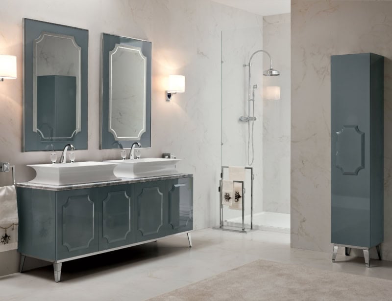 Rivoli contemporary Italian bathroom vanity with blue lacquered wood