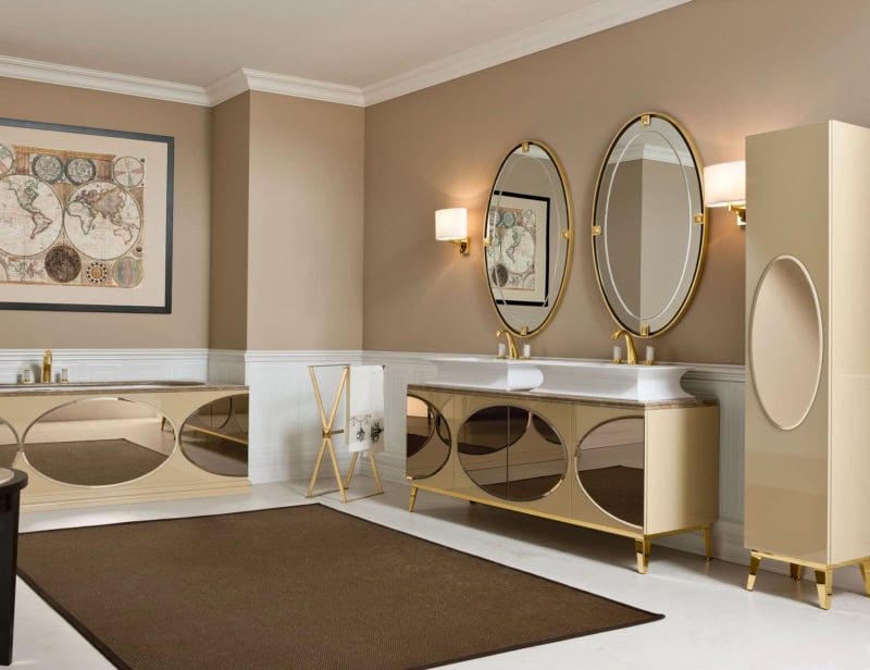 Rivoli contemporary Italian bathroom vanity with gold mirrored glass