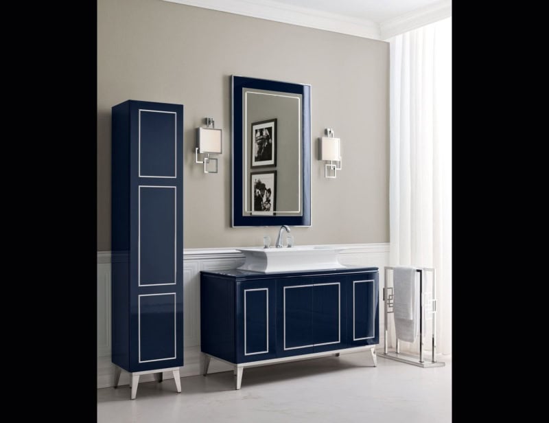 Rivoli contemporary Italian bathroom vanity with blue lacquered wood