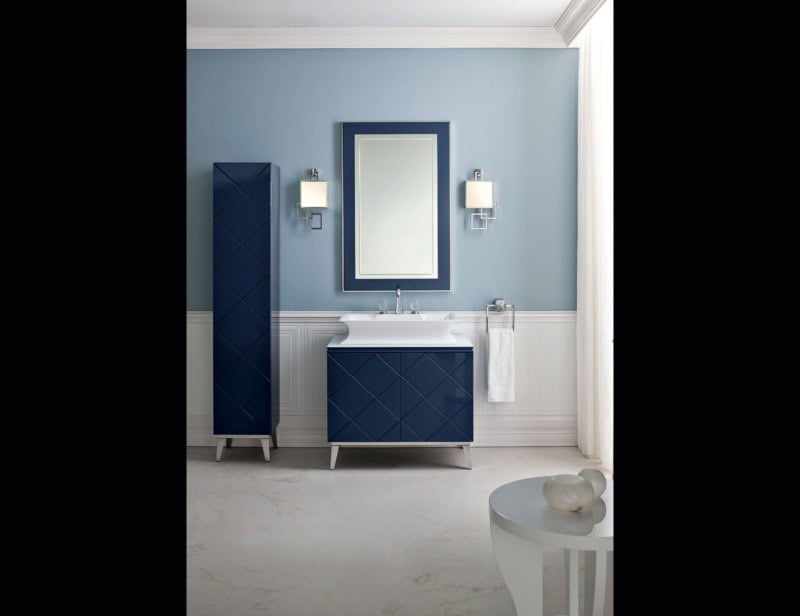 Rivoli contemporary Italian bathroom vanity with blue lacquered wood